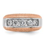 IBGoodman 14k White and Rose Gold Men's Polished and Textured 5-Stone 1 Carat AA Quality Diamond Ring - Image 6