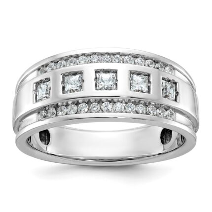 IBGoodman 14k White Gold Men's Polished and Grooved Square 1 1/4 Carat AA Quality Diamond 5-Stone Ring