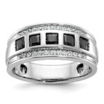 IBGoodman 14k White Gold Men's Polished and Grooved Square Black and White 1 1/5 Carat AA Quality Diamond 5-Stone Ring