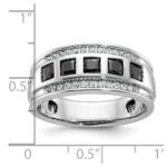 IBGoodman 14k White Gold Men's Polished and Grooved Square Black and White 1 1/5 Carat AA Quality Diamond 5-Stone Ring - Image 3