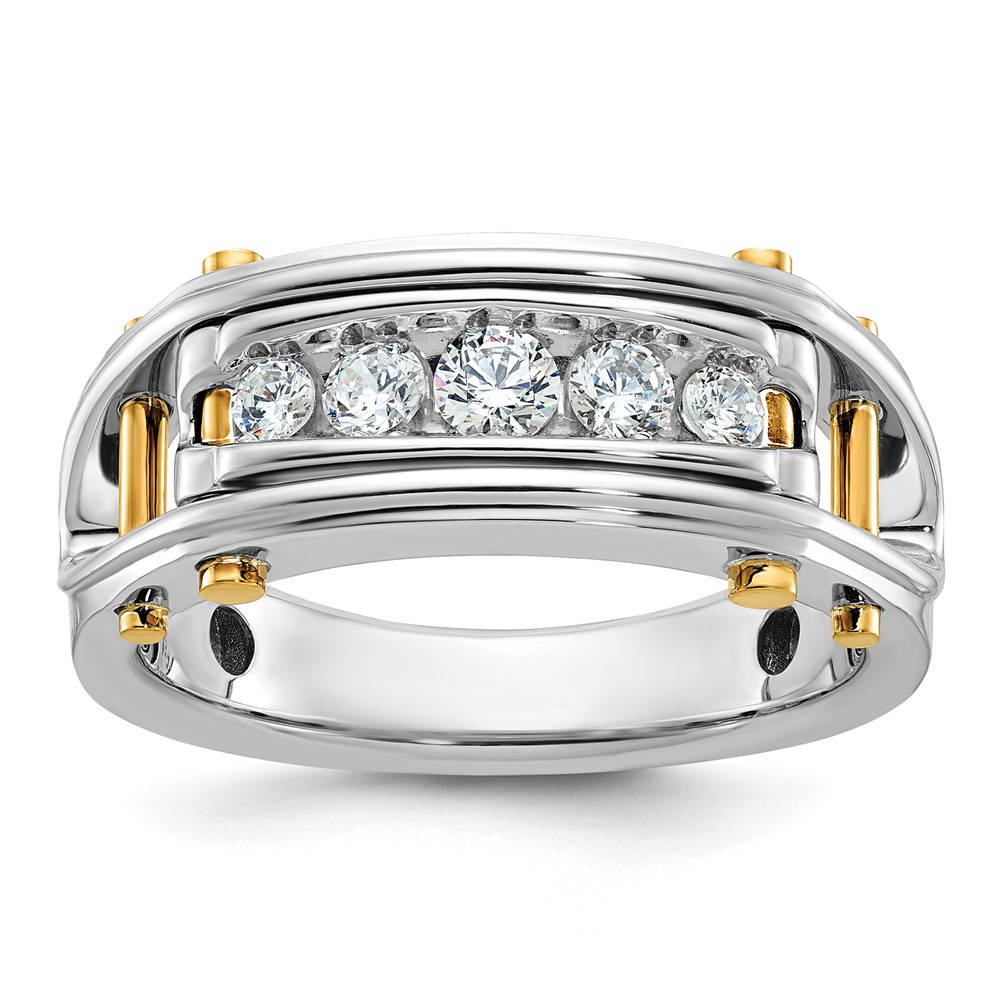 B64087-4WYAA.jpg IBGoodman 14k Two-tone Men's Polished Grooved and Cut-Out 5-Stone Ring Mounting - Image 1