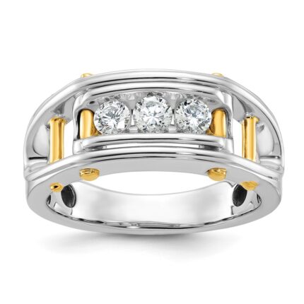 IBGoodman 14k Two-tone 1/2 carat Lab Grown Diamond VS/SI+ G+ Three Stone Complete Polished and Cut Out Men's Ring