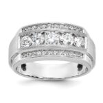 IBGoodman 14k White Gold 1 7/8 carat Lab Grown Diamond VS/SI+ G+ Complete Polished and Satin Three Row Men's Ring