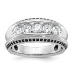 IBGoodman 14k White Gold with Black Rhodium Men's Polished and Textured 5-Stone 1 Carat AA Quality Diamond Ring