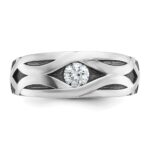 IBGoodman 14k White Gold Men's Polished Satin and Grooved Ring Mounting - Image 6