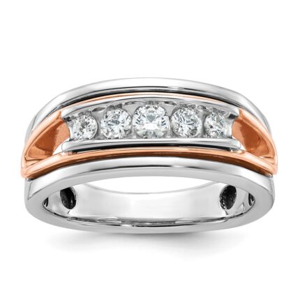 IBGoodman 14k Rose and White Gold Men's Polished Cut-Out 5-Stone 1/2 Carat AA Quality Diamond Ring