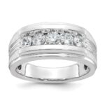 IBGoodman 14k White Gold Men's Polished Brushed and Grooved 5-Stone Ring Mounting