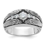 IBGoodman 14k White Gold with Black Rhodium Men's Polished and Textured 5-Stone 1/2 Carat AA Quality Diamond Ring