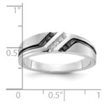 IBGoodman 14k White Gold with Black Rhodium Men's Polished Satin and Grooved 1/8 Carat AA Quality Black and White Diamond Ring - Image 3