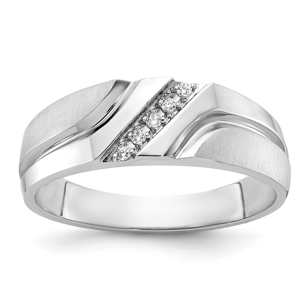 B64202-0WA-1.jpg IBGoodman 10k White Gold Men's Polished Satin and Grooved 5-Stone 1/20 Carat A Quality Diamond Ring - Image 1