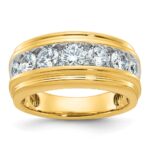 IBGoodman 14k with White Rhodium Men's Polished and Grooved 2 Carat AA Quality Diamond Ring