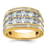 IBGoodman 14k with White Rhodium Men's Polished and Grooved 2-Row 2 Carat AA Quality Diamond Ring