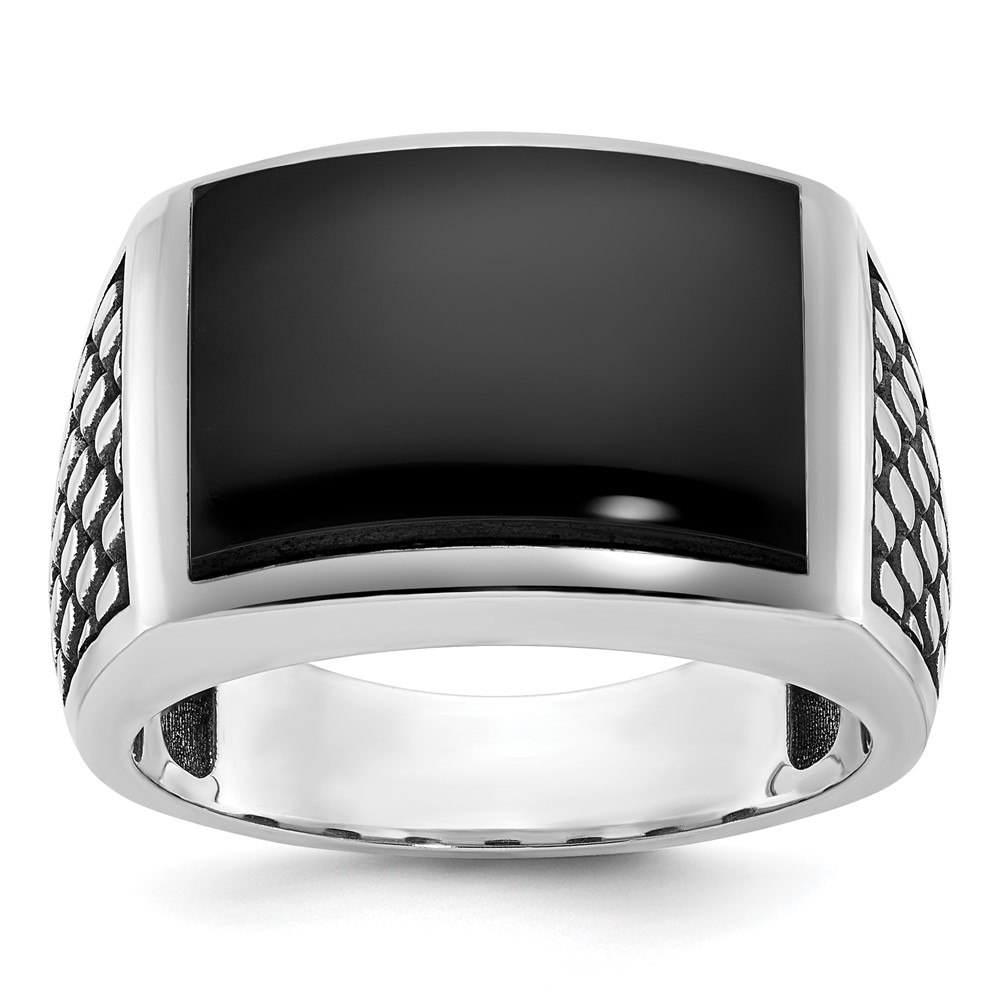B84262-4WOX-1.jpg IBGoodman 14k White Gold with Black Rhodium Men's Polished and Textured Onyx Ring - Image 1