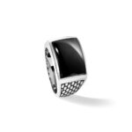 IBGoodman 14k White Gold with Black Rhodium Men's Polished and Textured Onyx Ring - Image 7