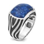 14k White Gold with Black Rhodium IBGoodman Men's Lapis Complete Ring - Image 8