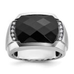 IBGoodman 14k White Gold Men's Polished and Satin Faceted Onyx and 1/10 Carat AA Quality Diamond Ring