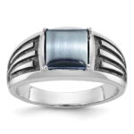 14k White Gold with Black Rhodium IBGoodman Men's Imitation Gray Cat's Eye Complete Ring