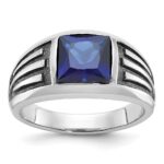 14k White Gold with Black Rhodium IBGoodman Men's Created Sapphire Complete Ring