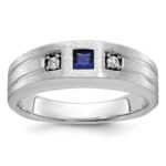 IBGoodman 14k White Gold 1/15 carat Lab Grown Diamond VS/SI+ G+ and Lab Created Blue Sapphire Complete Men's Ring