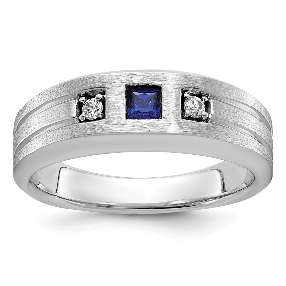 B84523-4WCS_AA-1.jpg IBGoodman 14k White Gold 1/15 carat Lab Grown Diamond VS/SI+ G+ and Lab Created Blue Sapphire Complete Men's Ring - Image 1