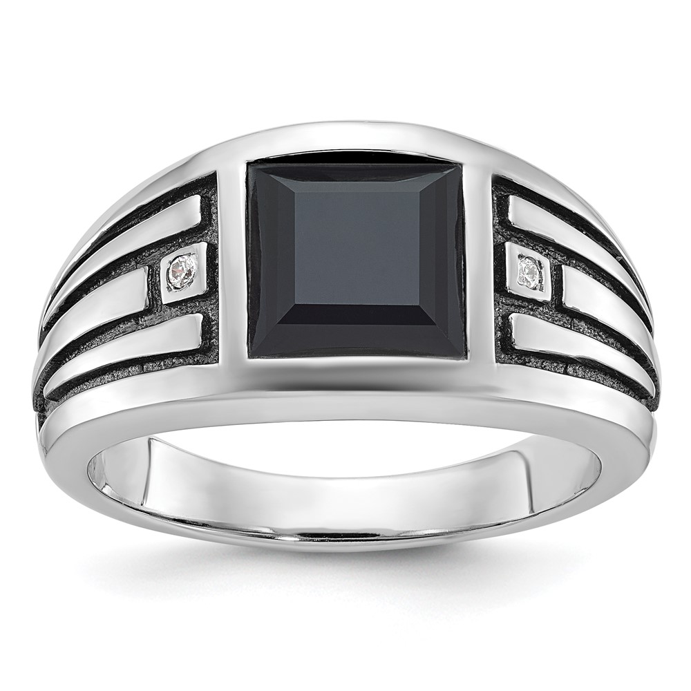 B84538-4WOX_AA.jpg 14k White Gold with Black Rhodium IBGoodman Men's Onyx and Diamond Complete Ring - Image 1
