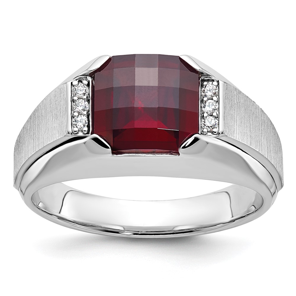 B84753-4WGA_AA.jpg 14k White Gold IBGoodman Men's Created Garnet and 1/20 carat Diamond Complete Ring - Image 1