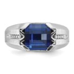 14k White Gold IBGoodman Men's Created Sapphire and 1/20 carat Diamond Complete Ring - Image 6