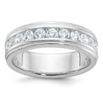 IBGoodman 14k White Gold Men's Polished and Milgrain 11-Stone 1 Carat AA Quality Diamond Ring