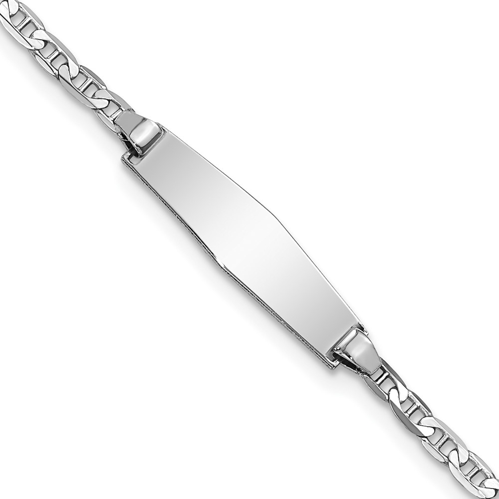 BID104CW-6.jpg 14k White Gold Polished Solid Chain/Solid Plate Anchor Link Soft Diamond Shape 19.5x5.5mm Plate Baby/Child ID Bracelet - Image 1
