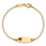 14k Polished Red Enameled Heart on 18x5mm Plate 5.5 inch Baby/Child ID Bracelet - Image 4