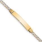 14k with Rhodium Polished Solid Chain/Solid Plate Pav‚ Curb Link 26x5mm Plate 6 inch Baby/Child ID Bracelet