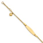 14K Polished Solid Chain/Solid Plate Heart Dangle 20x6mm Plate 5 inch Baby/Child ID Bracelet with 1 inch Extender