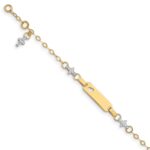 14k Two-tone Polished Textured Cross and Cut-out Heart 18x5mm Plate 4.5 inch Baby/Child ID Bracelet with 1 inch Extender