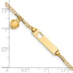 14k Polished Solid Chain/Solid Plate Cut-out Heart with Heart Dangle Curb Link 21x5mm Plate 6 inch Baby/Child ID Bracelet - Image 3