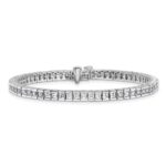 14k White Gold 7 carat Lab Grown Diamond VS+ F+ Complete Princess Bezel Set Tennis Bracelet - Image 3