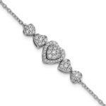 14K White Gold Polished Complete 5/8 carat Diamond Hearts 7 inch Bracelet with 1 inch Extender