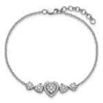 14K White Gold Polished Complete 5/8 carat Diamond Hearts 7 inch Bracelet with 1 inch Extender - Image 4