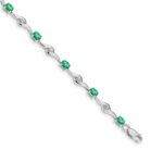 14k White Gold Complete Oval Emerald and Round White Sapphire Curved Link 7 inch Bracelet