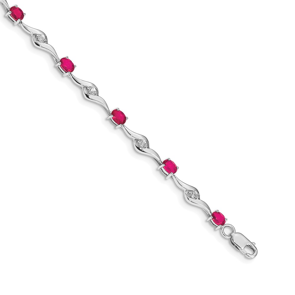 BM4473-RU-W.jpg 14k White Gold Complete Oval Ruby and Round White Sapphire Curved Link 7 inch Bracelet - Image 1