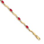 14k Complete Diamond and Oval Ruby Wavy Link 7 inch Bracelet