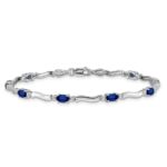 14k White Gold Complete Diamond and Oval Sapphire Wavy Link 7 inch Bracelet - Image 3