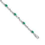 14k White Gold Complete Diamond and Oval Emerald Twisted Link 7 inch Bracelet