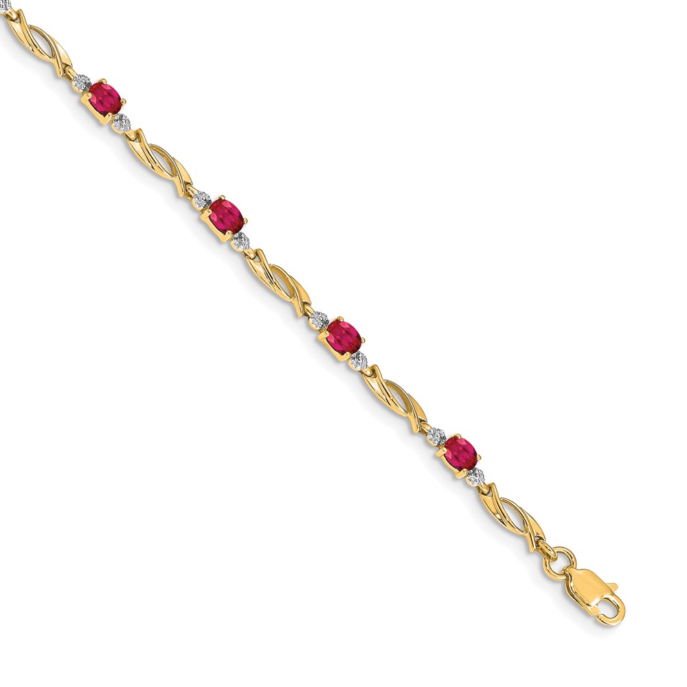 BM4476-RU-001-YA.jpg 14k Complete Diamond and Oval Ruby Fancy Link 7.25 inch Bracelet - Image 1