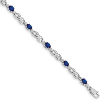 14k White Gold Complete Diamond and Oval Sapphire Infinity Link 7.25 inch Bracelet