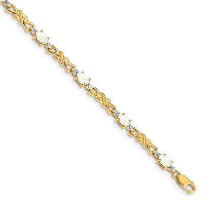 14k Complete Diamond and Oval Opal X-design 7.25 inch Bracelet