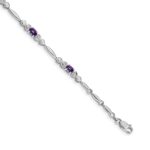 14k White Gold Complete Diamond and Oval Amethyst Heart Design 7 inch Bracelet