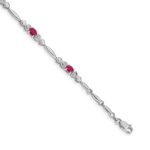 14k White Gold Complete Diamond and Oval Ruby Heart Design 7 inch Bracelet