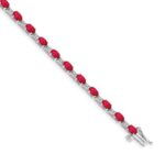 14k White Gold Complete Diamond and Oval Ruby 7 inch Bracelet