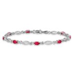 14k White Gold Complete Diamond and Oval Ruby 7.25 inch Bracelet - Image 3
