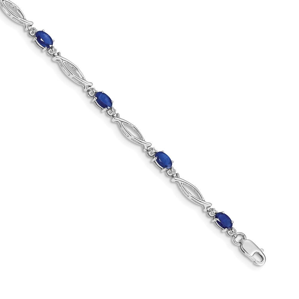BM4483-SA-001-WA.jpg 14k White Gold Complete Diamond and Oval Sapphire 7.25 inch Bracelet - Image 1